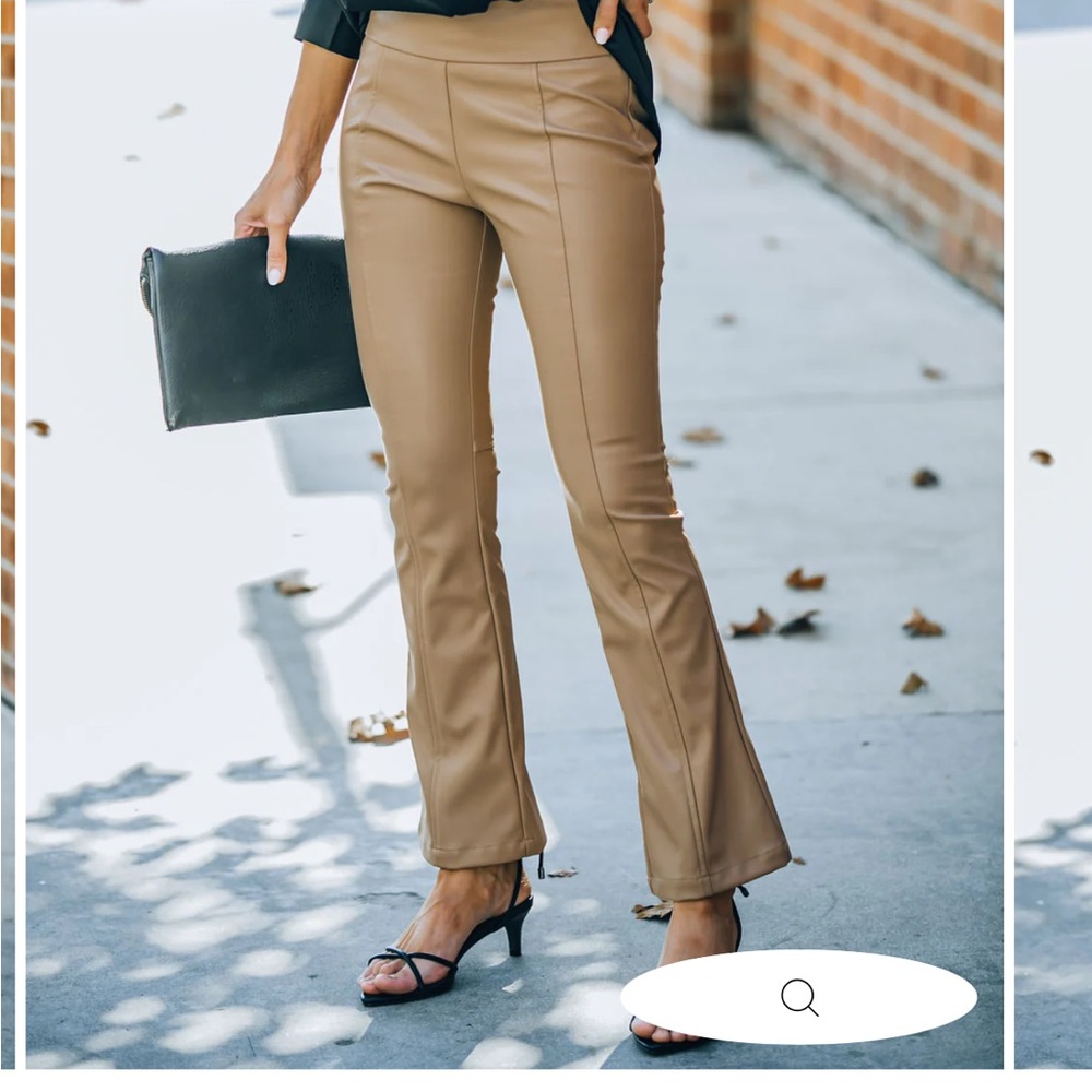Vici High High Rise Faux Leather Flare Pants Camel